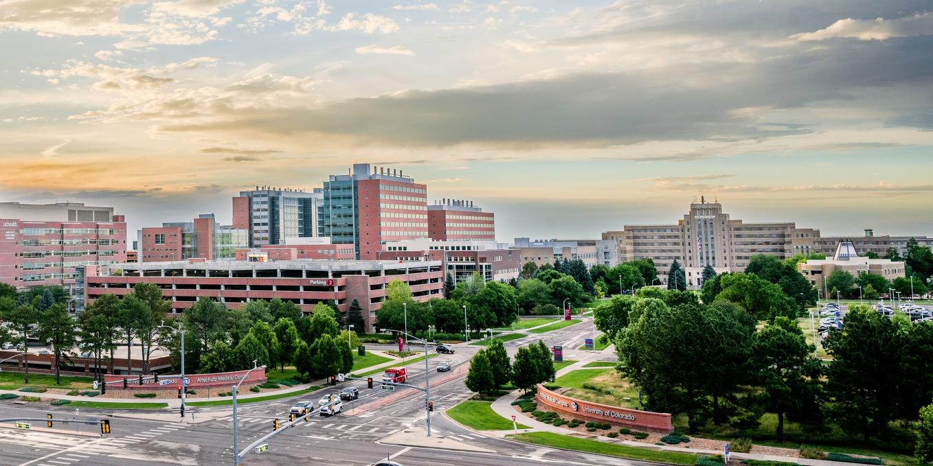Beautiful sunset photo of Anschutz campus.